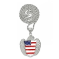 Pendentif aigle drapeau américain argenté avec émail et cristaux sur chaîne torsadée - Aigle avec Bouclier de Drapeau (PDT463S) / Pendentif uniquement / Argent