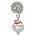 Collier hip hop avec pendentif drapeau américain et aigle sur chaîne torsadée - Drapeau Aigle Volant (PDT466S) / Pendentif uniquement / Argent