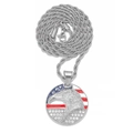 Pendentif aigle drapeau américain argenté avec strass sur une chaîne corde - Drapeau Aigle Rond Strass (PDT468S) / Pendentif uniquement / Argent