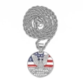 Pendentif aigle drapeau américain en argent avec strass et émail sur chaîne - Aigle d'Or Rond (PDT469S) / Pendentif uniquement / Argent