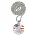 Pendentif aigle drapeau américain plaqué argent avec strass brillants et chaîne torsadée - Aigle Étoilé Rond (PDT470S) / Pendentif uniquement / Argent