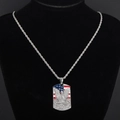 Pendentif plaque aigle drapeau américain avec cristaux sur chaîne argentée - Drapeau Aigle Plaque Militaire Strass (PDT471S) / Pendentif uniquement / Argent