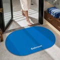Blue oval soft diatom mud bathroom mat with non-slip texture and Bathroom lettering - Plain (oval) - Medium Blue