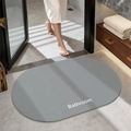 Oval grey soft diatom mud bath mat with Bathroom text and non-slip woven texture - Plain (oval) - Medium Gray