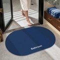 Dark blue oval diatom mud bathroom mat with white Bathroom text and anti-slip texture - Plain (oval) - Dark Blue