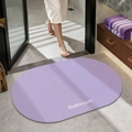 Purple oval absorbent diatomite bath mat with non-slip texture and Bathroom text - Plain (oval) - Purple