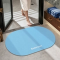 Light blue oval absorbent bath mat with Bathroom text and soft knit texture surface - Plain (oval) - Light Blue