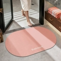 Pink oval non-slip bathroom mat with soft diatom mud texture and Bathroom lettering - Plain (oval) - Light Pink