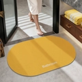 Absorbent yellow oval bathroom mat with non-slip diatom mud texture and Bathroom text - Plain (oval) - Yellow