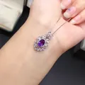 Elegante Halskette aus 925er Sterlingsilber mit ovalem Amethyst und Zirkonia-Halo - 925er Silber / Anhänger aus natürlichem Amethyst (ohne Kette)
