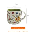 White 450ml ceramic mug with floral bird pattern and green interior finish - Whispers Of Flowers / 401-500ml