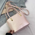 Bolso tipo cubo minimalista de cuero PU rosa claro con asas y herrajes dorados - Rosa - Sin Colgante