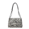 French Toile de Jouy tote bag with vintage botanical print and chain shoulder strap - Black and White Floral Print Style / Off White