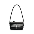 Elegante borsa a tracolla quadrata in pelle cerata nera con fibbia in metallo argento - Nero