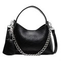 Minimalistische schwarze Beuteltasche mit Litschi-Muster und silberner Metallkette - Schwarz