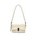 Elegante borsa a tracolla color crema in pelle cerata con fibbia in metallo argento donna - Bianco Sporco