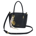 Classic black PU bucket tote bag with gold logo and unique woven racquet charm - Black With Gold Abacus Racket Knot