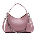 Rosafarbene Eimertasche mit Litschi-Struktur, Silberkette und Schultergurt - Rosa