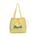 Light yellow casual tote bag with green Beach print and drawstring closure design - Yellow