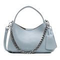 Minimalistische hellblaue Eimertasche mit Litschi-Muster, Kette und langem Riemen - Blau