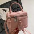Rosa Koffer-Tasche aus Leder mit Litschi-Maserung und silbernen Metalldetails - Rosa - Ohne Anhänger