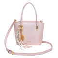 Chic light pink PU leather bucket bag with tennis racket charm and adjustable strap - Pink With Gold Abacus Racket Knot