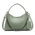 Chic bean green bucket bag in pebble leather with silver chain and crossbody strap - Green