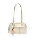 Creamy white high-quality Boston bag in PU leather with long straps and cartoon charms - White + Pendant