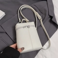 Petit sac à bandoulière blanc crème à motif litchi avec poignée et zip en métal - Sans Pendentif / Blanc Cassé