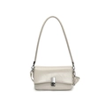Minimalist beige crossbody underarm bag with a silver rectangular metal twist-lock - Light Gray