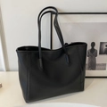 Minimalist black tote bag in matte synthetic leather with large capacity and shoulder straps - Black - Without Pendant
