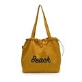Large capacity yellow drawstring tote bag with black Beach lettering print - Mustard Yellow