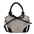 Bolso saco de lona gris chic con ribete de cuero negro y detalles metálicos dorados - Negro