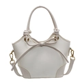 Elegante bolso de cubo blanco crema con lazo de cuero y correa de hombro fina - Blanco