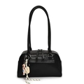 Classic black Boston tote bag in high-quality PU leather with silver hardware and charm - Black + Pendant