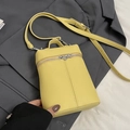 Yellow litchi pattern mini bucket bag with top handle and adjustable shoulder strap - No Pendant / Yellow