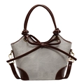 Bolso cubo vintage de lona con lazo de cuero marrón y borlas para moda verano 2025 - Marrón
