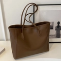 Chic brown tote bag with contrast stitching and long shoulder straps for daily use - Brown - Without Pendant