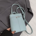 Light blue litchi pattern mini crossbody bag with dual metal zippers and top handle - No Pendant / Blue