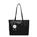 Minimalist black tote bag with large capacity and a fun white monster fur ball charm - Black With Plush Monster Charm