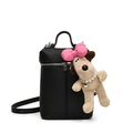 Minimalist black lychee texture crossbody bag with cute plush puppy charm decoration - Pink Bow Pearl Dog Charm / Black