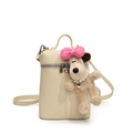 Creamy white cylindrical crossbody bag with lychee texture and cute plush puppy charm - Pink Bow Pearl Dog Charm / Off White