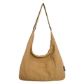 Minimalist large brown hobo crossbody bag in matte nylon with adjustable strap - Brown