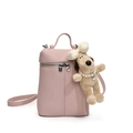 Pink lychee texture crossbody bag with cute plush puppy charm and silver hardware - White Bow Pearl Dog Charm / Purple