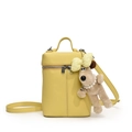 Bright yellow litchi pattern mini handbag with cute cartoon dog pendant and shoulder strap - Yellow Bow Pearl Dog Charm / Yellow