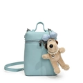 Light blue lychee texture mini crossbody bag with cute plush dog charm accessory - Blue Bow Pearl Dog Charm / Blue