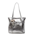 Borsa tote in pelle cerata argento con texture metallica liquida e dettaglio a fiocco chic - con portachiavi / Argento