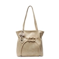 Borsa tote chic in pelle crema con ciondolo a cuore di perle e dettaglio a nodo - con portachiavi / Giallo