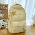 Sac à dos d'école jaune crème avec écusson étoile et pendentif en peluche bleue - Avec Pendentif Étoile en Peluche / Jaune