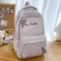 Sac à dos étudiant violet clair avec broderie étoile et grande capacité de stockage - Avec Pendentif Étoile en Peluche / Violet
